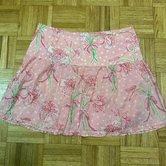 LILLY PULITZER SKIRT MINI PINK WHITE FLORAL DOTS BARBIECORE - Picture 1 of 6